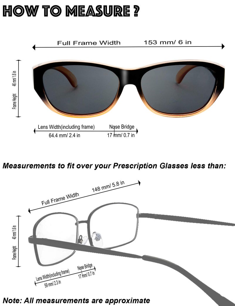 The Fresh HD Polarized Wrap Around Shield Sunglasses for Wide Prescription Glasses Gift Box (F301-Shiny Black/Orange, Grey) - Image 4